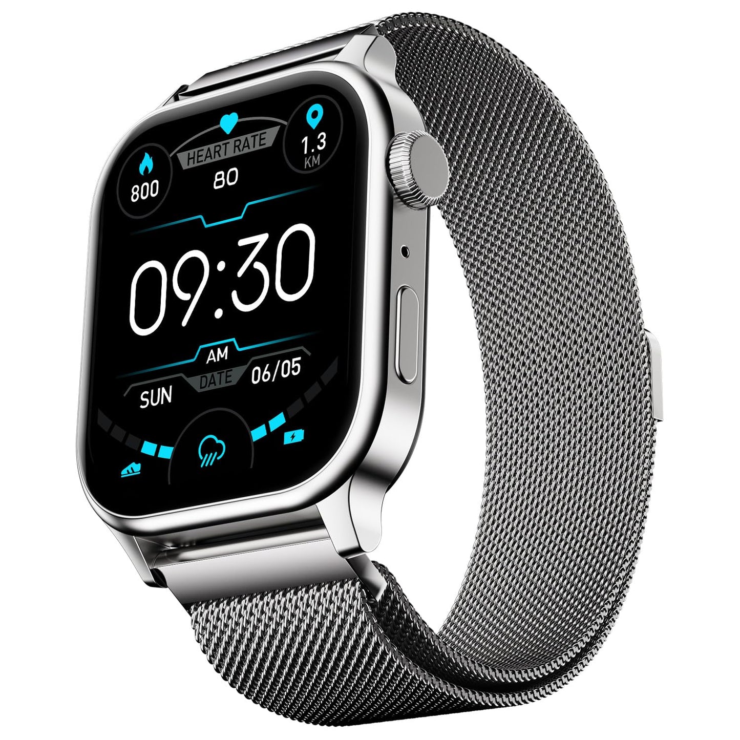 Fire-Boltt Rise Smart Watch 1.85″ with Bluetooth Calling, AI Voice Assistant, Rotating Crown, SpO2 & Heart Rate Monitor, 123 Sports Modes, IP67 Waterproof Metal Smartwatch for Men & Women - Black