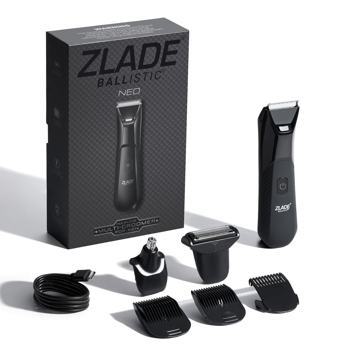Zlade Ballistic TURBO 3.0 Full Body Manscaping Trimmer for Men | Beard, Body, Balls, Pubic Hair, Private Parts | IPX7 Waterproof, No Nicks or Cuts | 90 Mins Non Stop Runtime | 5 Mins Wireless or USB C Fast Charging | 2 Speed Turbo Mode for Beard or Body
