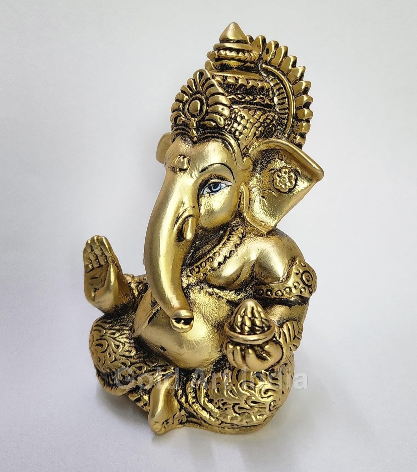 Gold Art India Ganesha Idol | Ganesh Statue for Home Decor | Ganesha murti for Office Desk, & Ganpati Idol for Car Dashboard | Unique Wedding & Birthday Gift (Gold Antique 3.5")