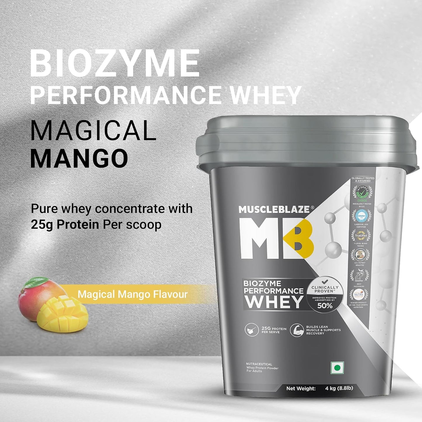 MuscleBlaze Biozyme Performance Whey Protein, 4kg + Creatine 100g