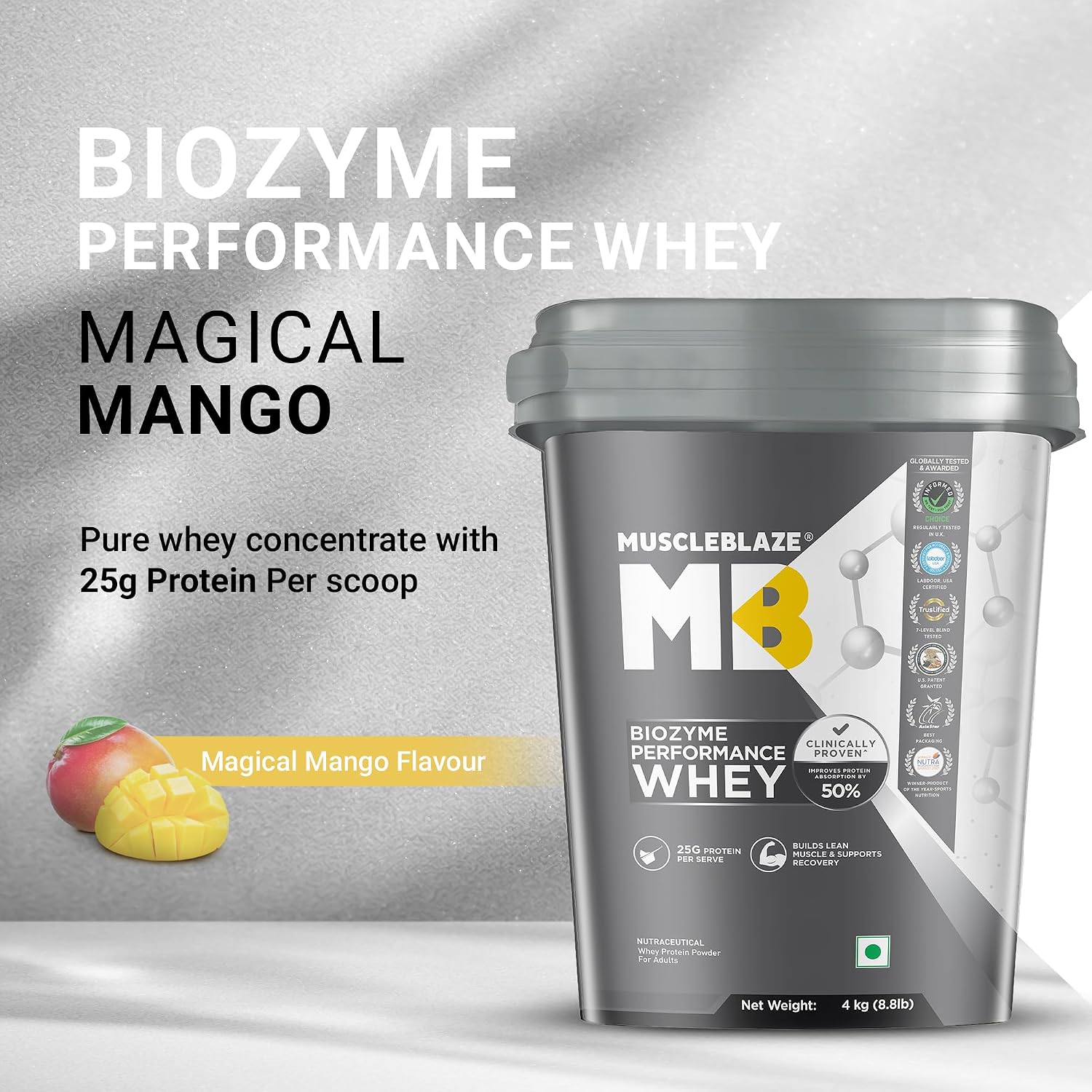 MuscleBlaze Biozyme Performance Whey Protein, 4kg + Creatine 100g