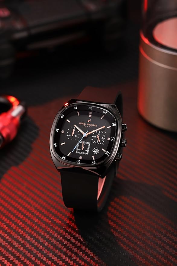 Daniel Hechter Paris Bercy Collection Modern Multi Functional Watch for Men with Square Dial and Silicon Band-DHM1001