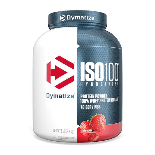 Dymatize Nutrition ISO100 Hydrolyzed Whey Protein Isolate | Fast-Digesting | Muscle Recovery Formula with Amino Acids | Low Sugar & Fat | Strawberry | 5 Lbs