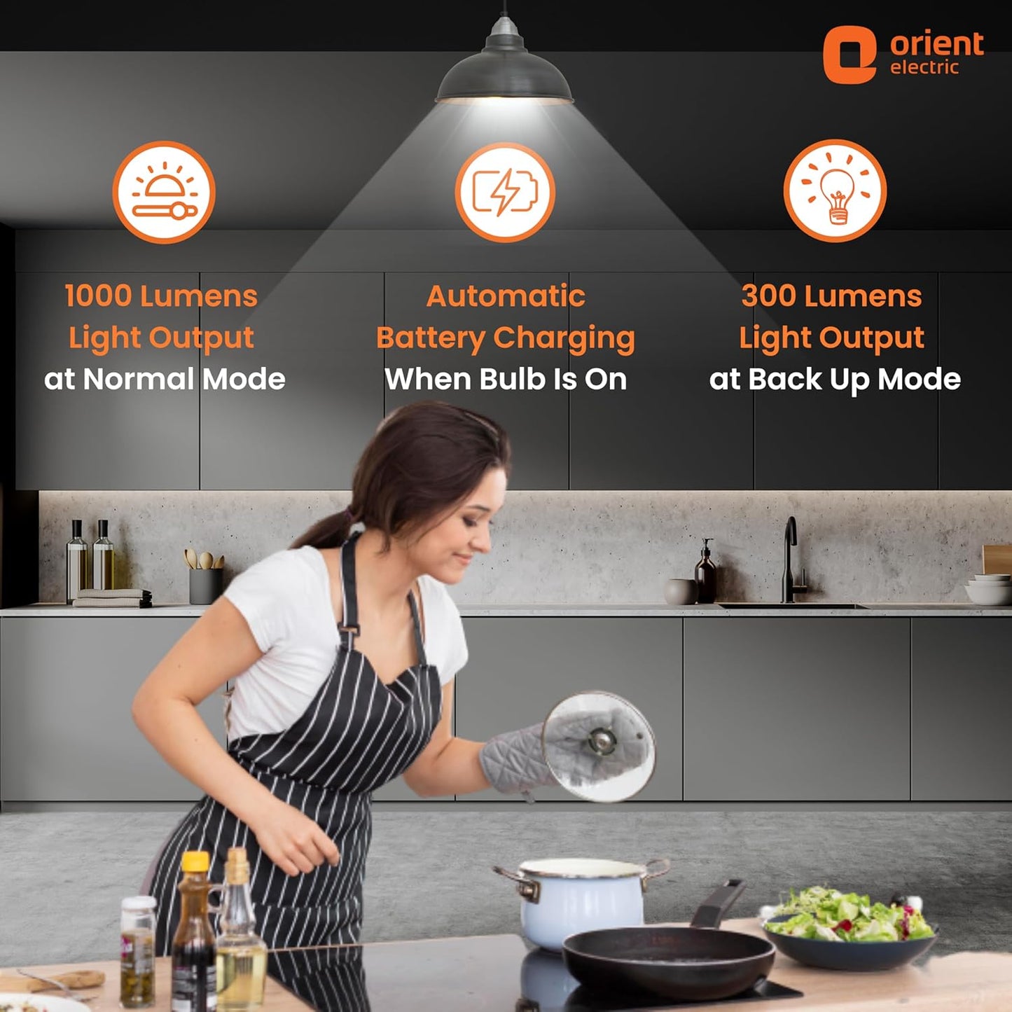 Orient Electric 12W Rechargeable Emergency LED bulb| Inverter Bulb for home with 2 hours battery backup| Up to 4 kV surge protection| 6500K, Cool White, B22d base| Over charging Protection| Pack of 1