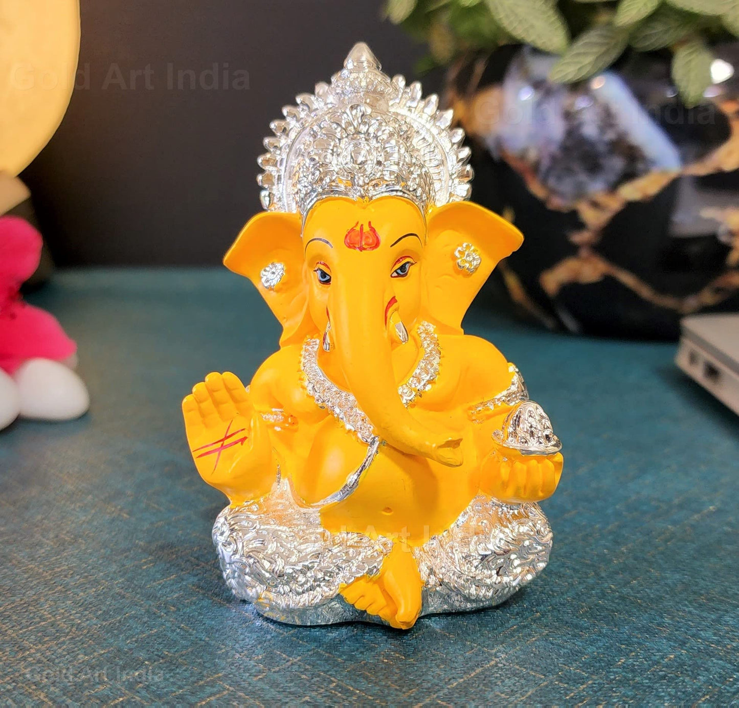Gold Art India Mango Terracotta Finish Ganesha for Car Dashboard Home Decor Gifting Diwali Birthday Festivals 3.5 x 2 Inches