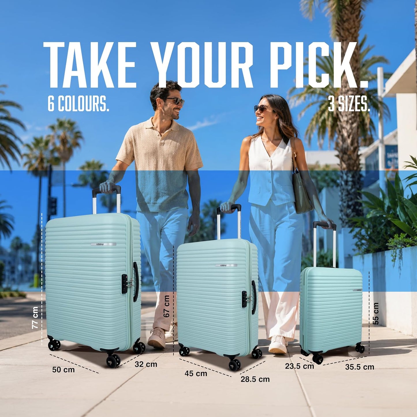 American Tourister Liftoff+|Medium Size Check-in Spinner Trolley Bag (67 cm) for Travel|360° 8 Wheel Travel Luggage|Hard Case Polypropylene (PP) Suitcase|Mounted TSA Lock|Seafoam Blue