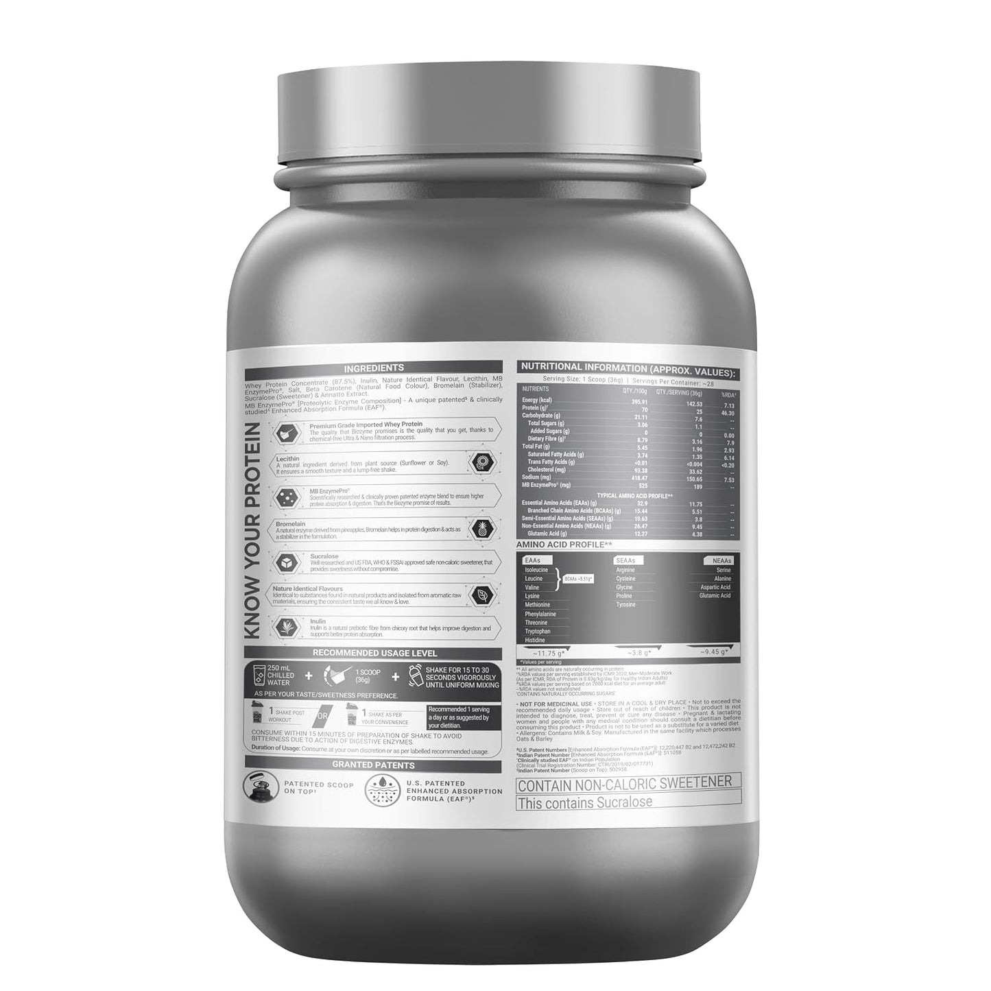MuscleBlaze Biozyme Performance Whey Protein Powder, 1kg (2.2lbs) | Magical Mango | 25g Protein Per Scoop | Clinically Tested 50% Higher Protein Absorption