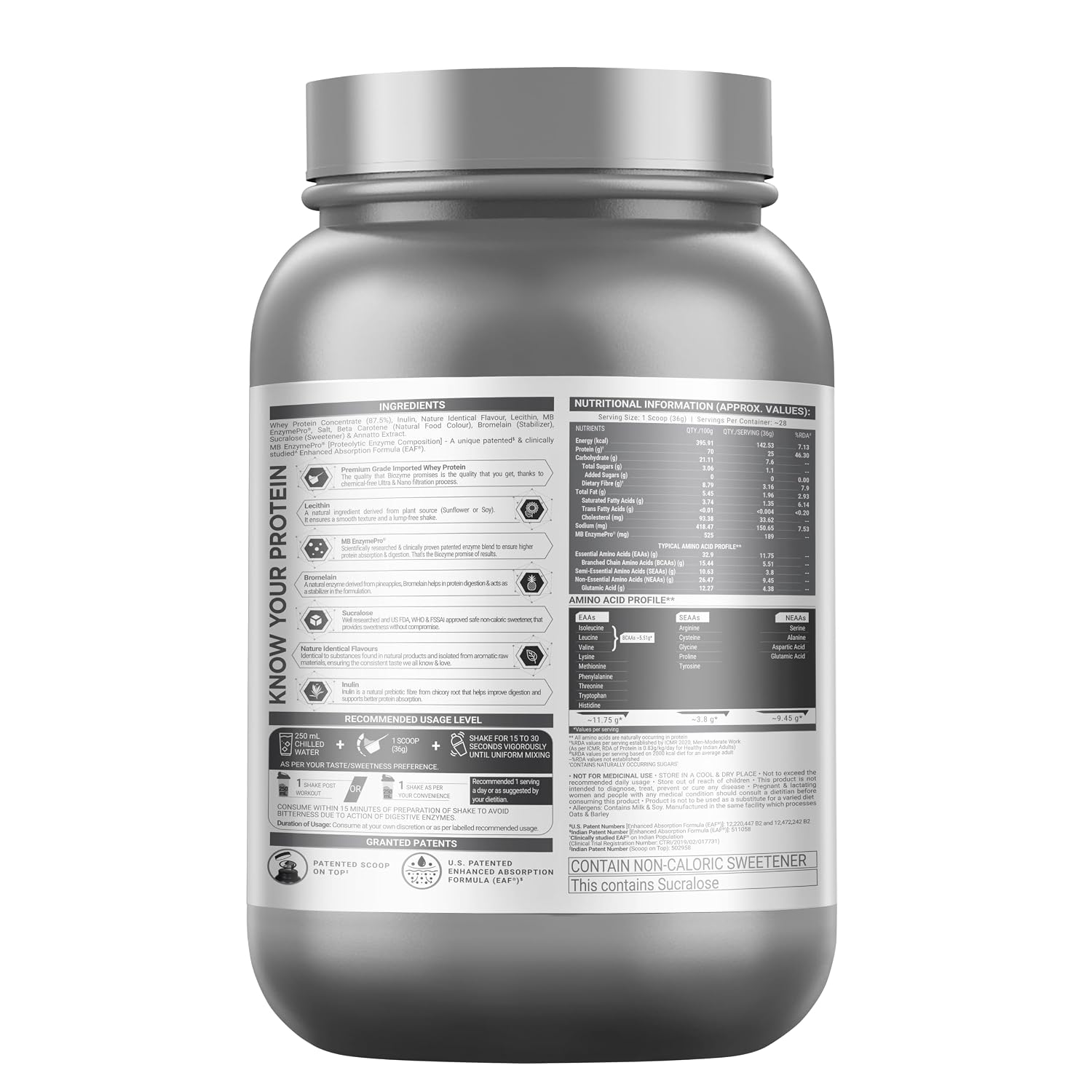 MuscleBlaze Biozyme Performance Whey Protein Powder, 1kg (2.2lbs) | Magical Mango | 25g Protein Per Scoop | Clinically Tested 50% Higher Protein Absorption