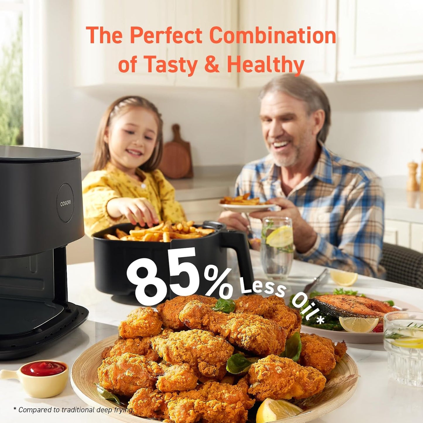 COSORI Air Fryer 5 QT (4.7 Litre) Black, 1500W Fast Cooking 9 Preset Menu, 30 Recipes Cookbook, Grill, Broil, Roast, Toast, Bake, Reheat, Defrost, Digital Touch Panel (CAF-L501)