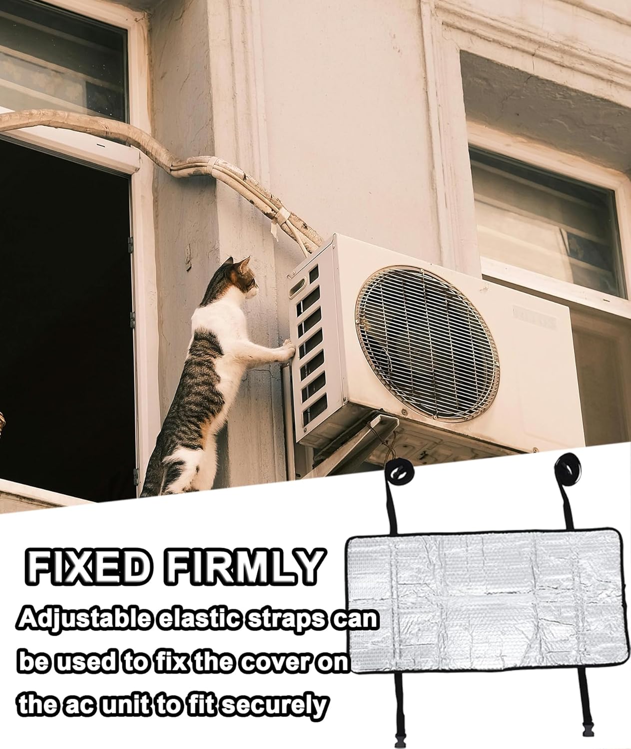 AC Outdoor Unit Protector Cover - Waterproof Dustproof Heat Insulation With Adjustable Buckle Hooks