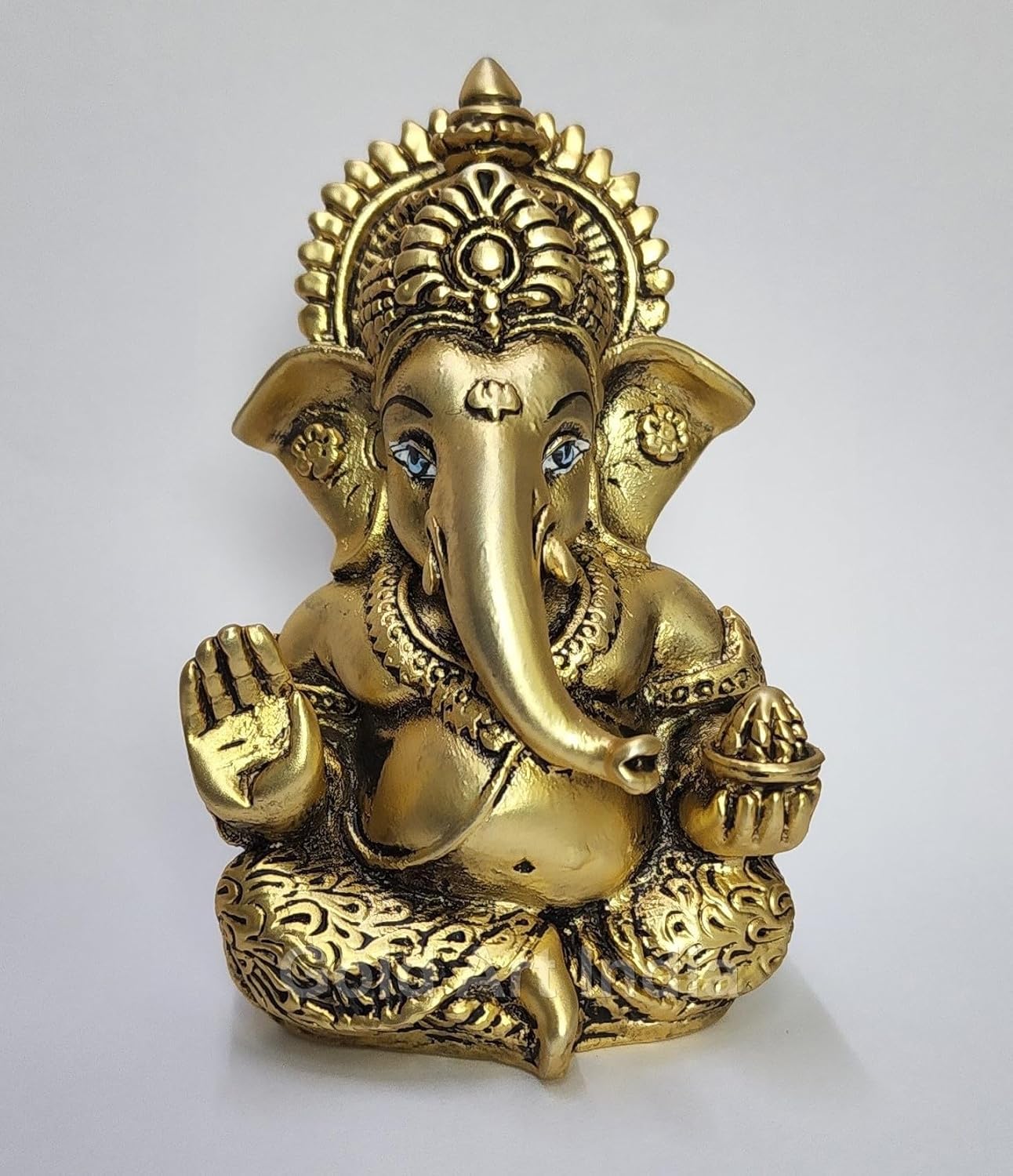 Gold Art India Ganesha Idol | Ganesh Statue for Home Decor | Ganesha murti for Office Desk, & Ganpati Idol for Car Dashboard | Unique Wedding & Birthday Gift (Gold Antique 3.5")