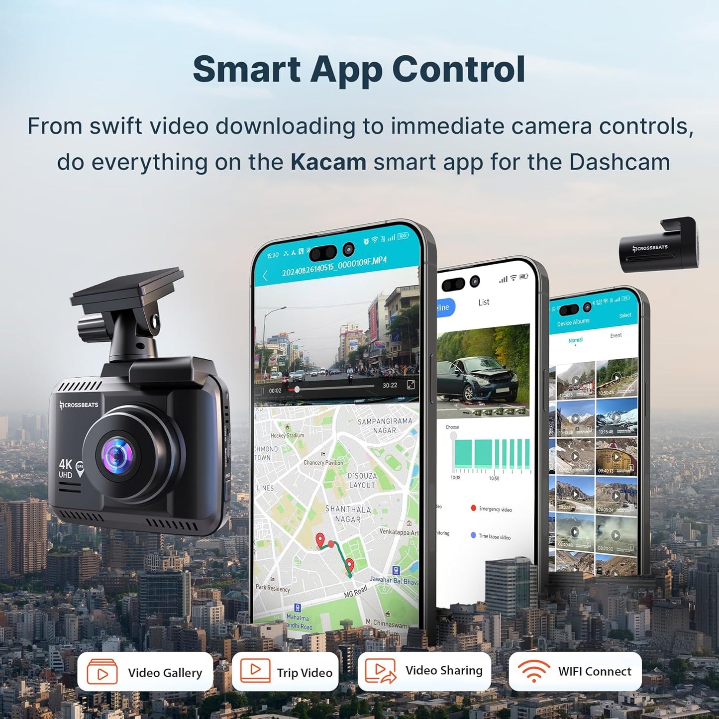 Crossbeats RoadEye 3.0 4K UHD 8MP Dash Camera for Car Front and Rear| Sony STARVIS IMX335 Sensor| GPS Logger & ADAS (4K UHD 2024 Model)