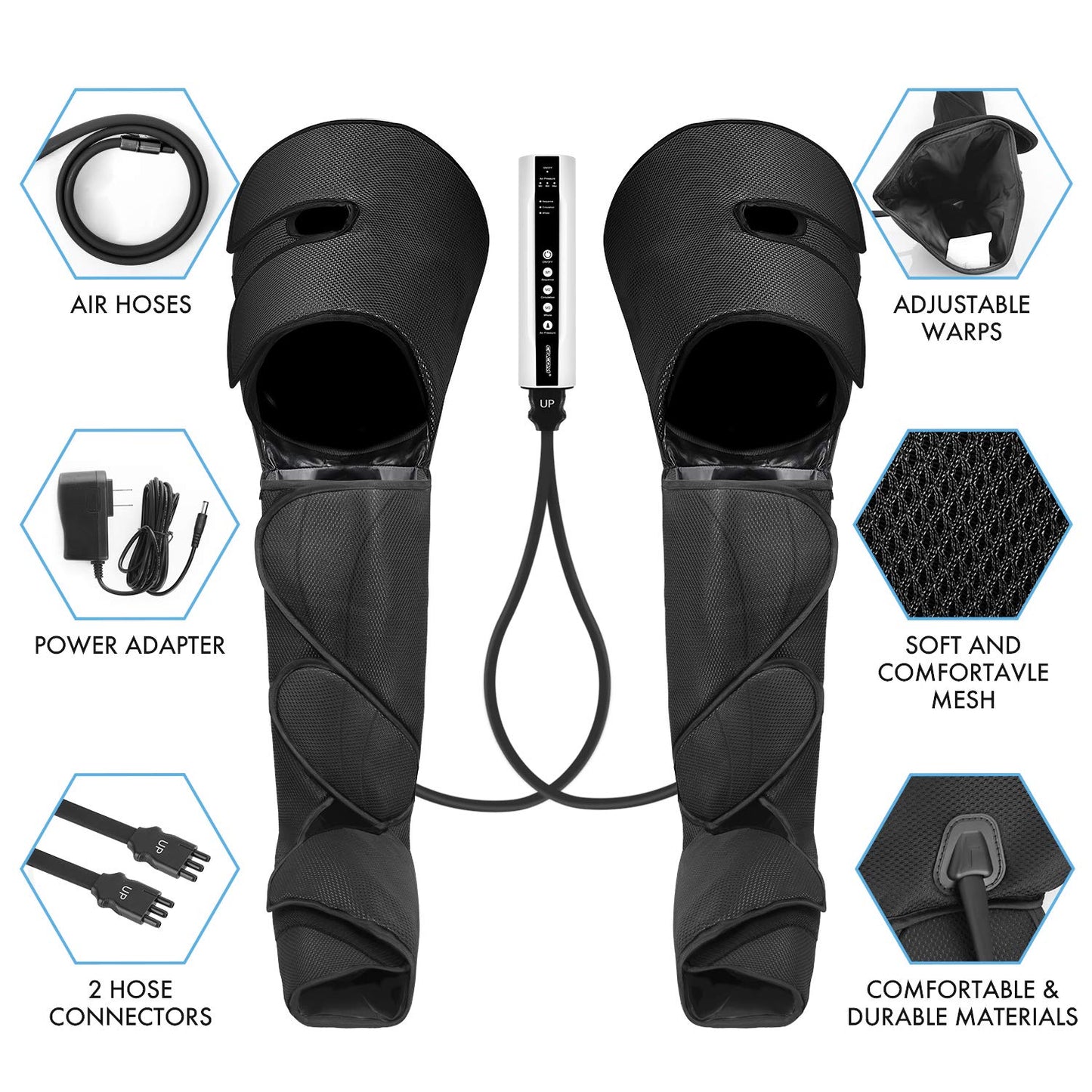 CINCOM Leg Massager, Leg Compression Massager for Circulation and Pain Relief Air Compression Foot Calf Thigh Massager with Handheld Controller (Thigh & Calf & Foot)