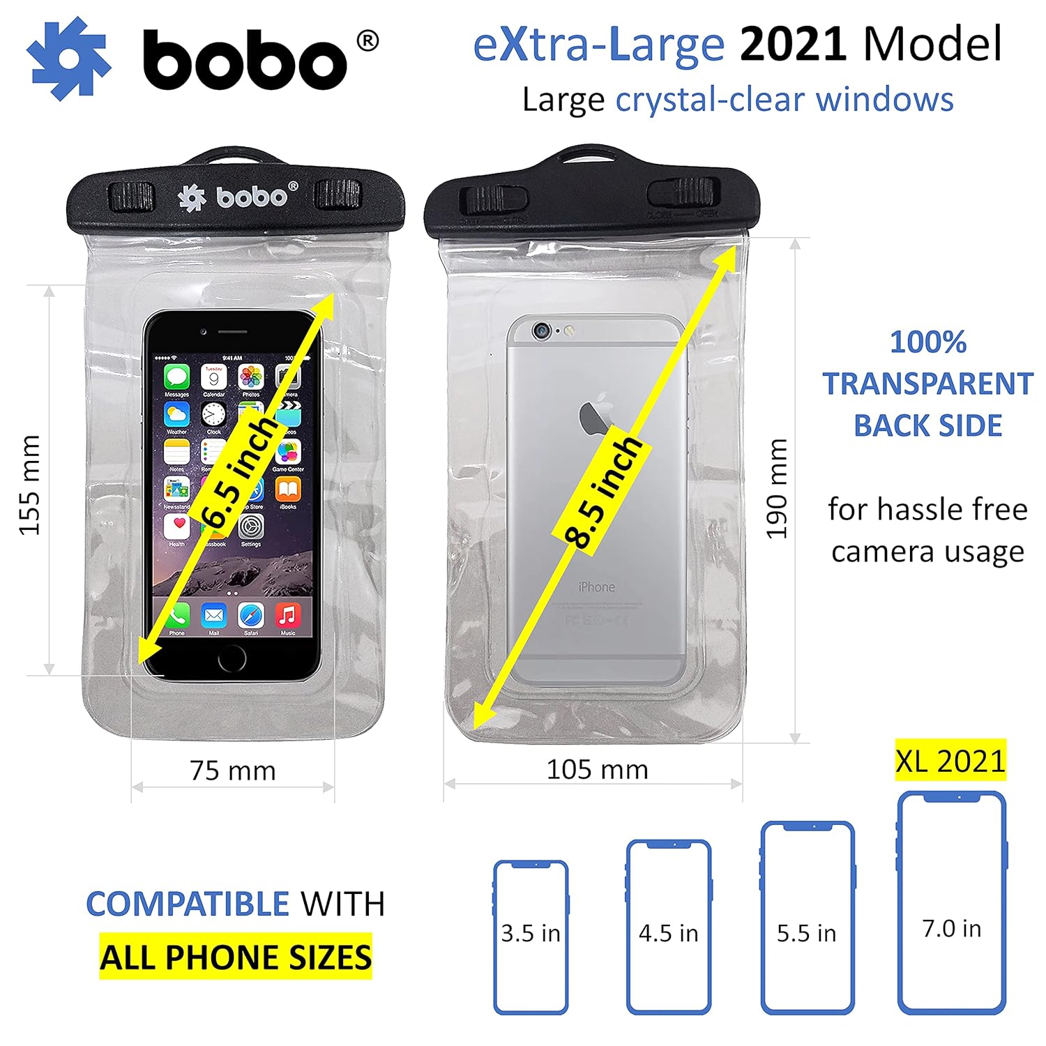 BOBO Universal Waterproof Pouch (Big Size) Cellphone Dry Bag Case for Smartphone – Transparent (Pack of 1)