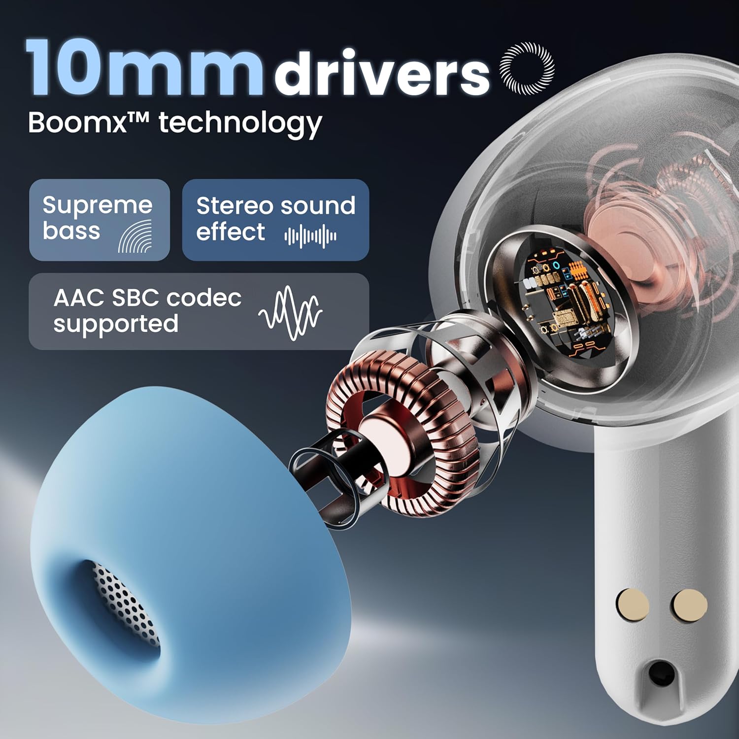 Boult K10 Truly Wireless Bluetooth in Ear Earbuds with 50H Playtime, 4 Mic Clear Calling, 45ms Low Latency, 10mm Drivers, Touch Controls, Type-C Fast Charging, IPX5, TWS Ear Buds Wireless (Ice Blue) - Springkart 