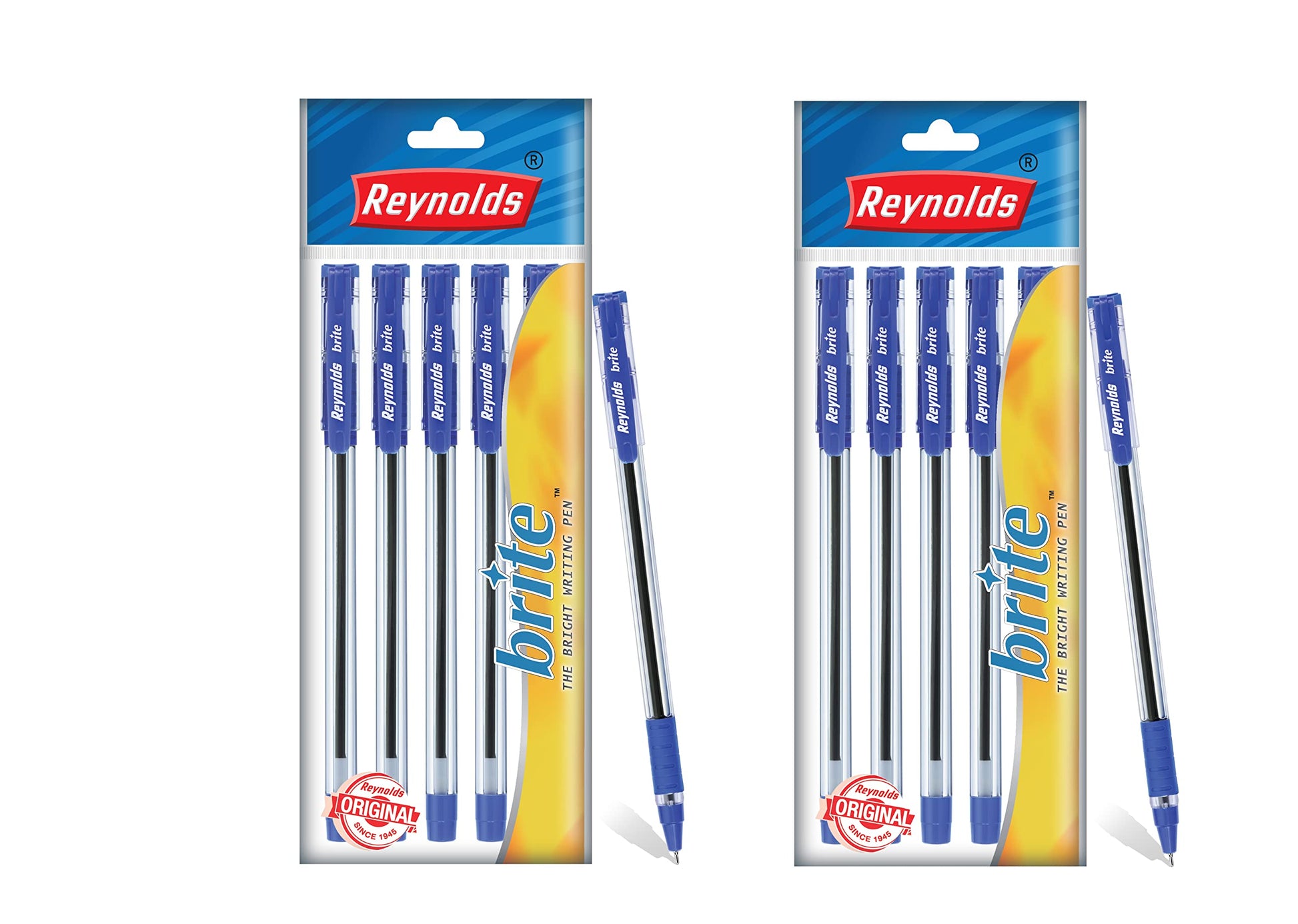 Reynolds BRITE Ball Pen SET - 25 BLUE PENS WITH COMFORTABLE GRIP | BALL PENS FOR WRITING | PEN FOR STUDENTS & OFFICE STATIONERY | 0.7 mm TIP SIZE - Springkart 