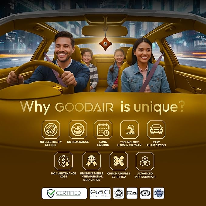 GOODAIR 2.0 Non-Electric Car Air Purifier | 24/7 Purification | Patented Technology | Clinically Proven to Prevent Motion Sickness | Tested & Certified to Absorb Toxic Gases | Romantic Coffee