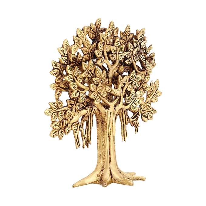 Pure Brass Kalpavriksha Tree Showpiece (9 inches, 1.25 Kg) Trees of Life - Home Decor - Gift for Good Luck Vastu and Fengshui - Best in Living Room Table Decoration with Antique Polish