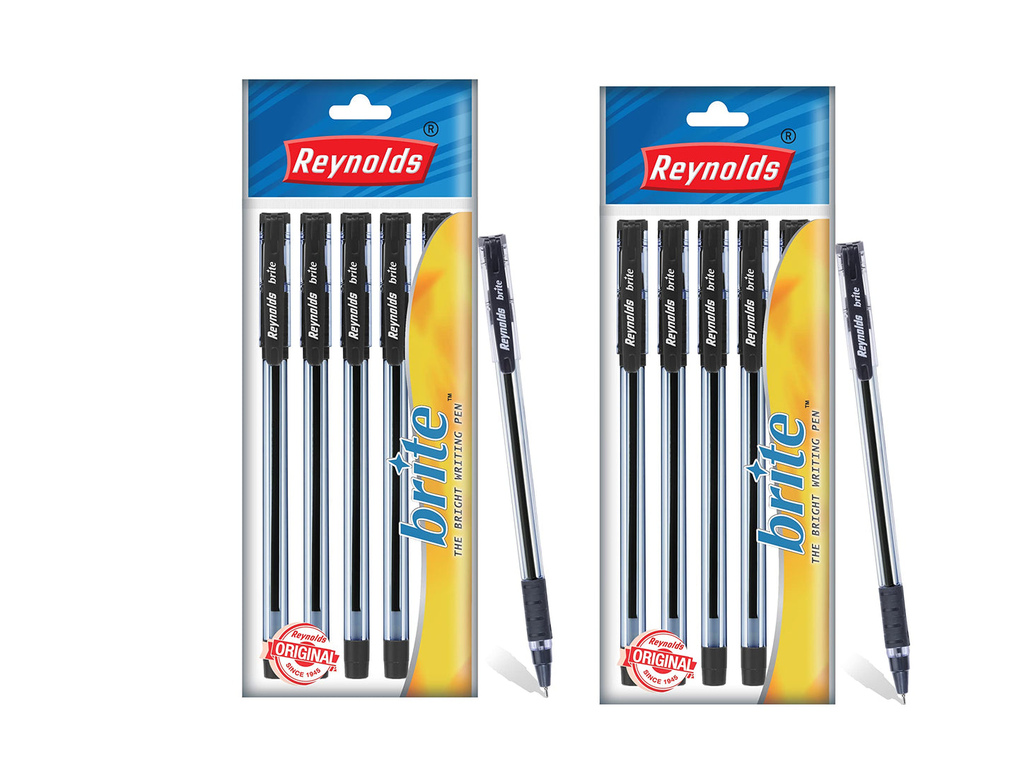 Reynolds BRITE Ball Pen SET - 25 BLUE PENS WITH COMFORTABLE GRIP | BALL PENS FOR WRITING | PEN FOR STUDENTS & OFFICE STATIONERY | 0.7 mm TIP SIZE - Springkart 