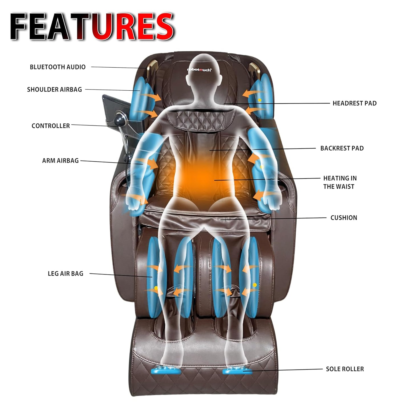 RoboTouch EcoLax SL Track Zero Gravity Full Body Electric Massage Chair (Brown)