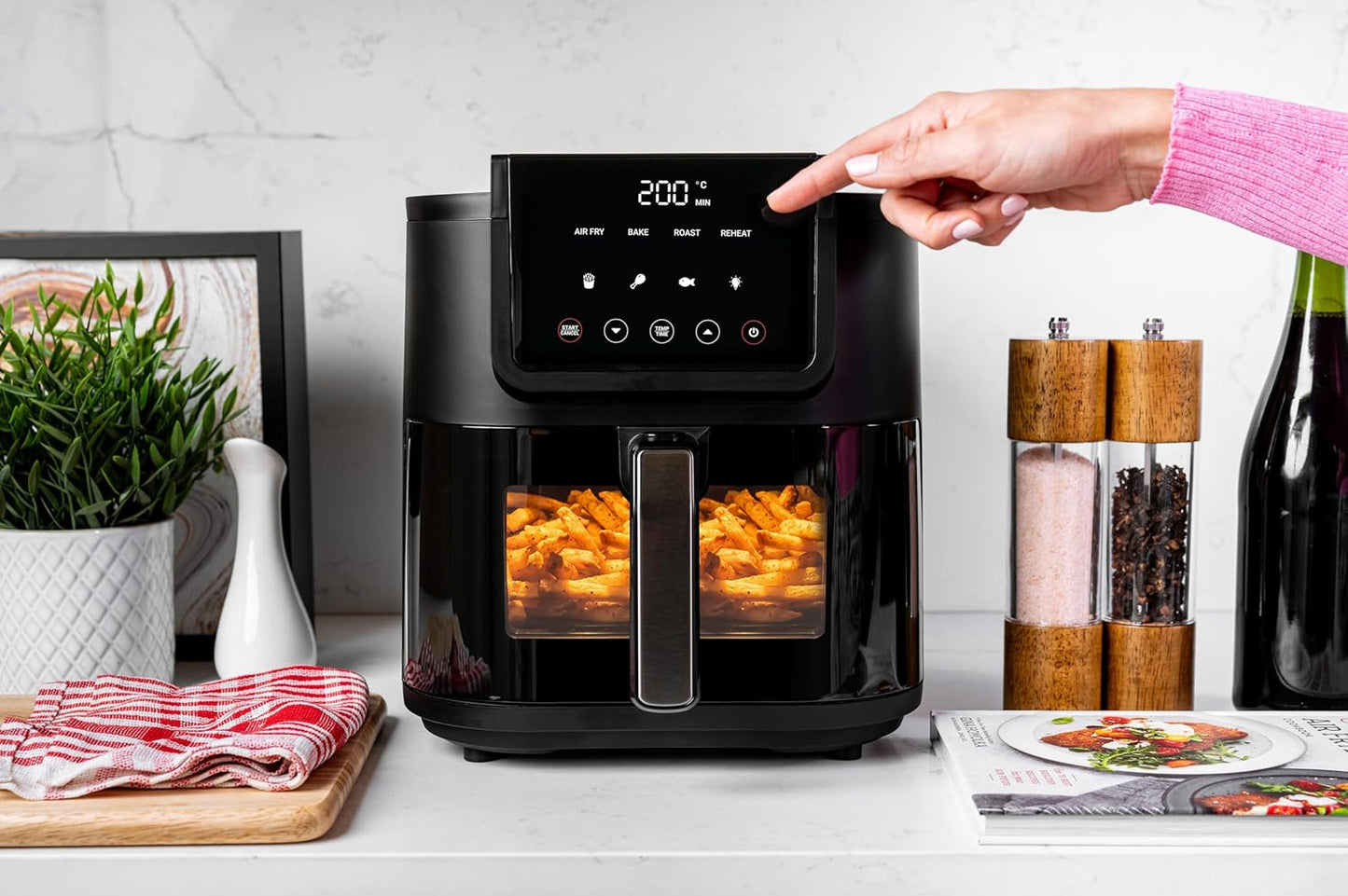 Nutricook 5L Air Fryer Slim (2025) with 100% Toxin-Free Ceramic Coating—No PTFE, PFAS, PFOA or Microplastics, Clear Window, Light & Large Basket | 1500W, 4 Presets, 2-Year Warranty