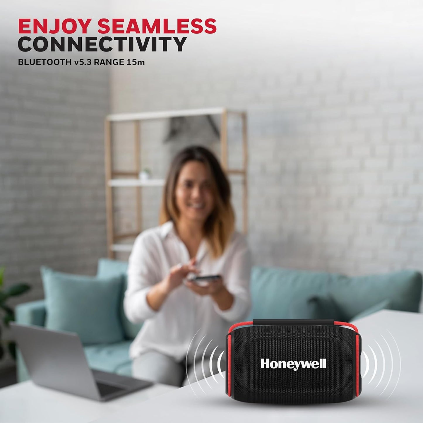 Honeywell Suono P400 Bluetooth 5.3 Wireless Portable Speaker, 15W Output, Deep Bass, 10H Playtime, IPX6, TWS Pairing, RGB Lights, SD/AUX/Type-C Support, Built-in Mic, 78mm Drivers, 2-Year Warranty