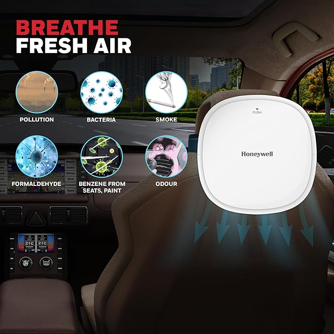 Honeywell Move Pure3 Car Air Purifier, Hepa filter & Formaldehyde which removes 99.9% dust & smoke, CADR upto24 m³/h with 3xUSB ports, 2 Years Manufacturer Warranty