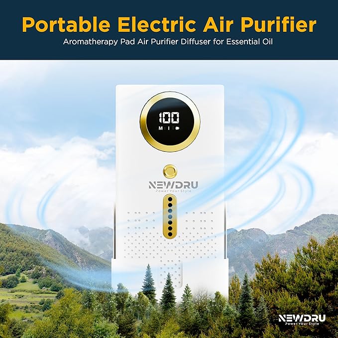 NEWDRU AirPure Elite – Portable Air Purifier Deodorizer | Removes Odours in Car, Fridge, Home & Office | Negative Ion Fresh Air Technology | USB Rechargeable | Compact & Silent | White