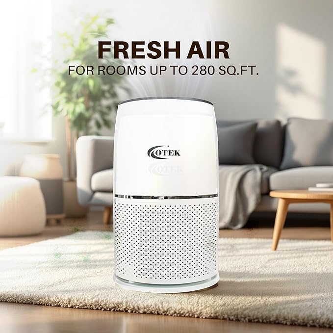OTEK 330A Smart Air Purifier for Home & Office | HEPA H13 & Activated Carbon Filter | UV-C Sterilization | Real-Time AQI Display | Removes 99.9% Dust, Smoke & Allergens | 280 sq.ft