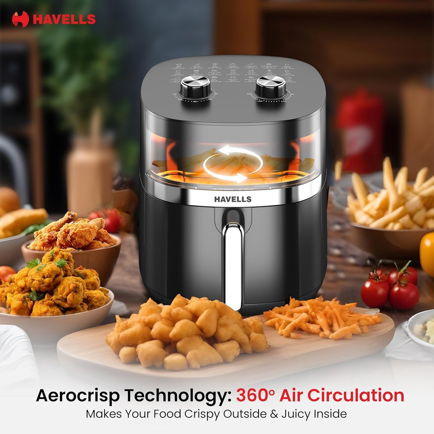 Havells Prolife Stellar Chef Air Fryer 5.5 Ltr|1500 Watts|See Through Window|Aerocrisp Tech: Rapid air circulation in every direction|Non Stick Silicon Coated Basket|2Yr Door Step Warranty by Havells