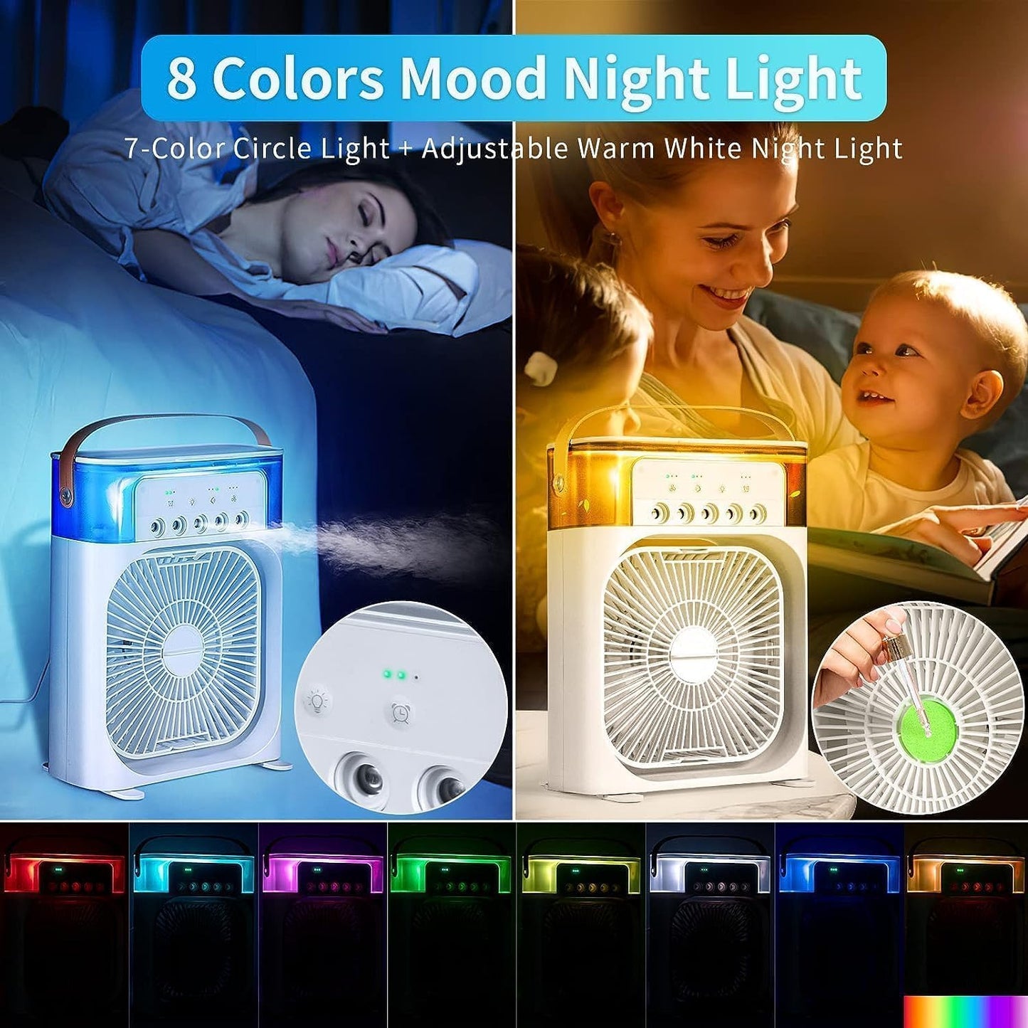 Portable Air Conditioners - Small AC Quiet Personal Air Cooler,USB Powered Mini Desktop Cooling Misting Fan, 1 | 2 | 3 Timer 3 Smart Speeds,360°Adjustment Office, Home, Room, Carved Design (MULTI) - Springkart 