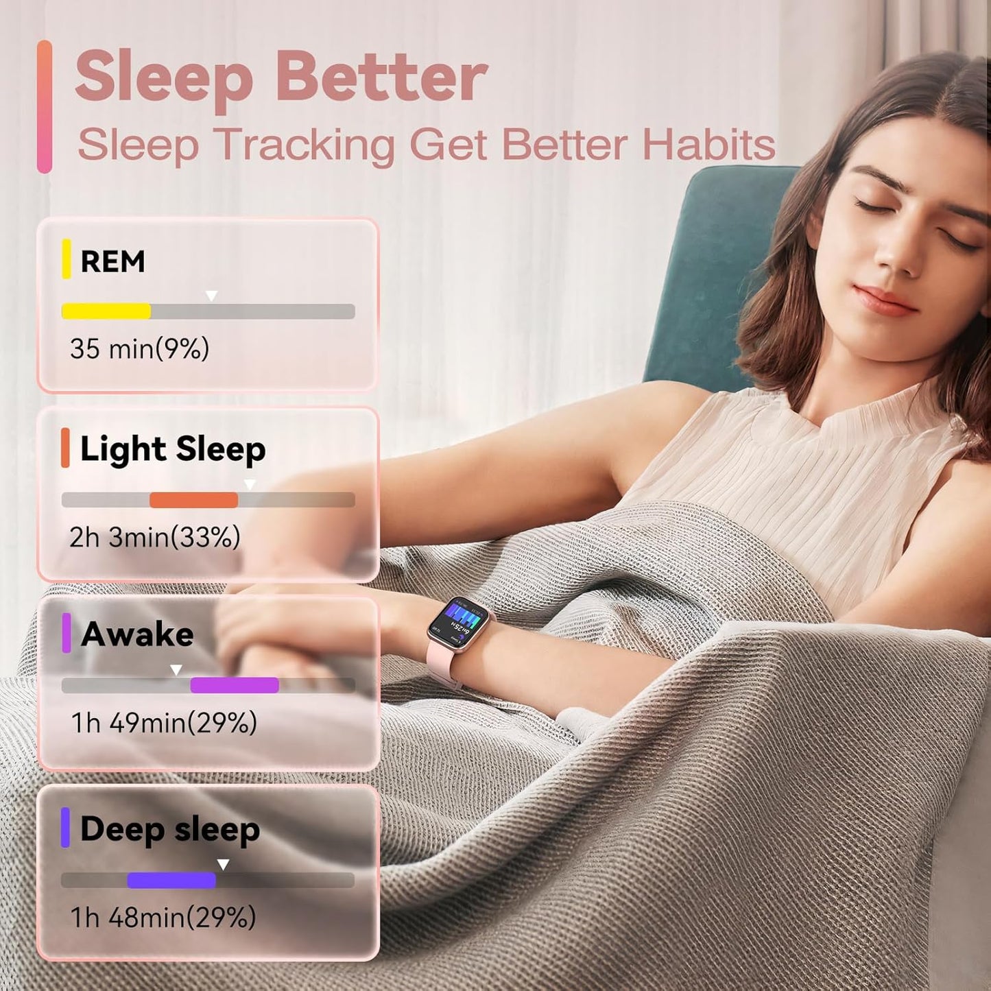 Smart Watches for Women Andriod iPhone [24h Accurate Health Monitor with 5ATM Waterproof] Fitness Watch for Heart Rate, Blood Oxygen, Sleep, 1.7'' Touch Screen Fitness Tracker, Pinksand - Springkart 
