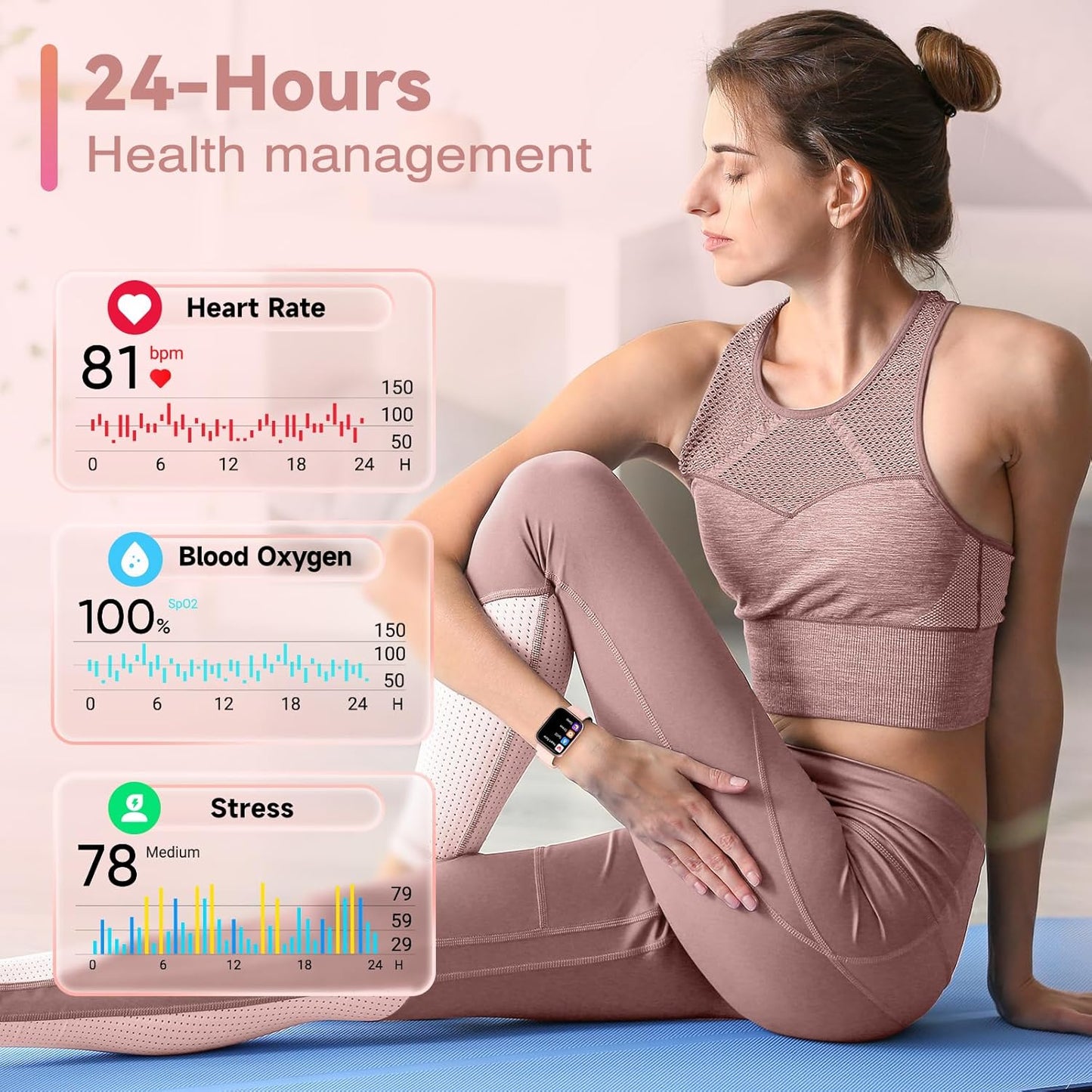 Smart Watches for Women Andriod iPhone [24h Accurate Health Monitor with 5ATM Waterproof] Fitness Watch for Heart Rate, Blood Oxygen, Sleep, 1.7'' Touch Screen Fitness Tracker, Pinksand - Springkart 