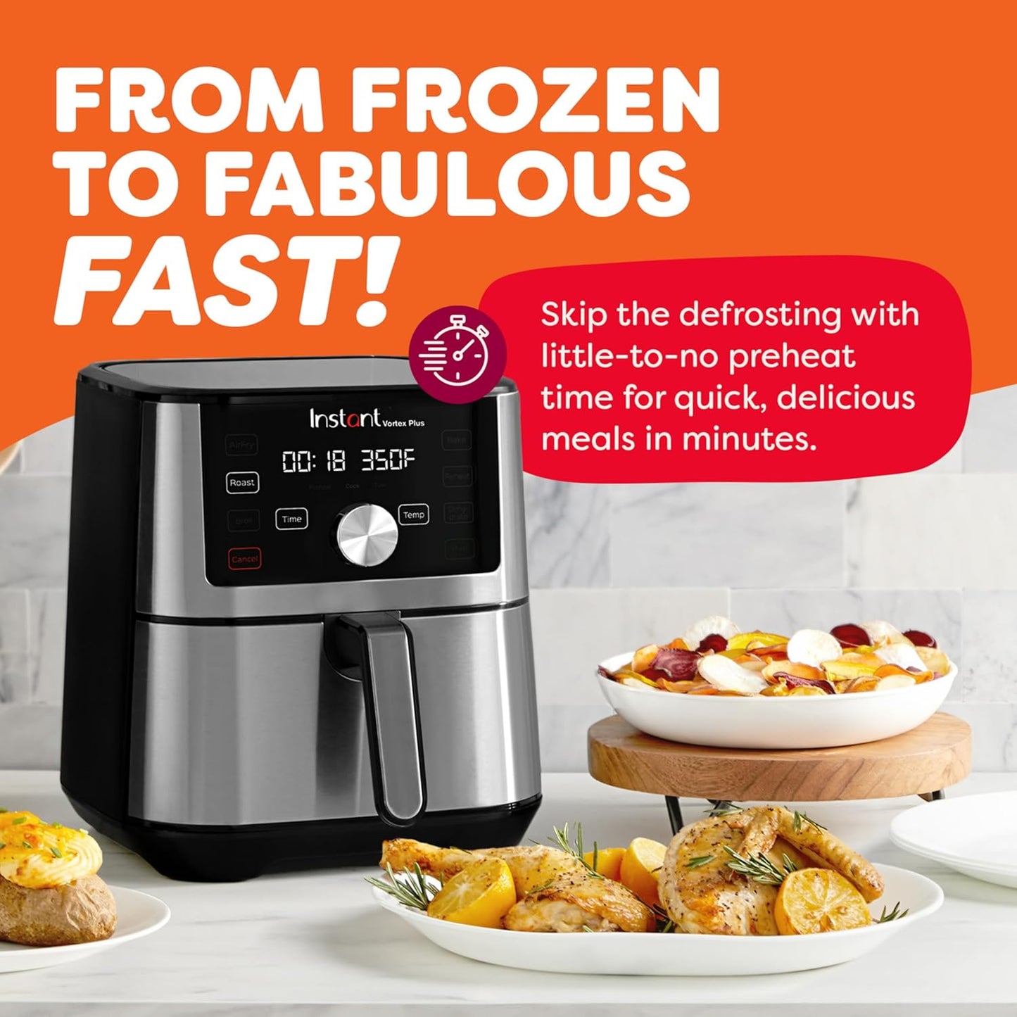Instant Pot Air Fryer, Vortex 6 Litre, Touch Control Panel, 360° EvenCrisp Technology, Uses 95% less Oil, 6-in-1 Appliance:Air Fry, Roast, Grill, Bake, Reheat& Dehydrate (Vortex 6 Litre) 1500 W Silver