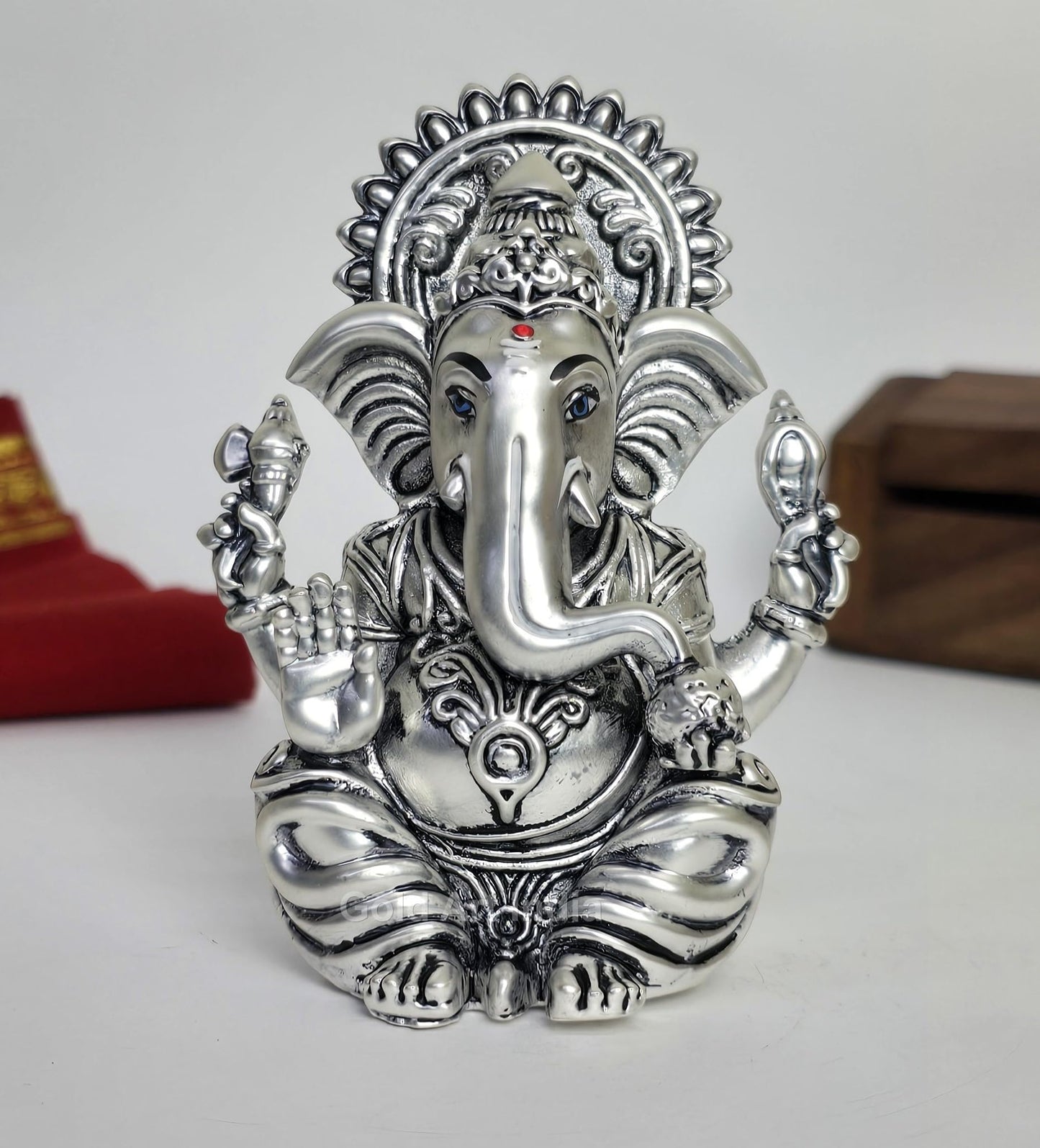 Gold Art India Ganesha Idol | Ganesh Statue for Home Decor | Ganesha murti for Office Desk, & Ganpati Idol for Car Dashboard | Unique Wedding & Birthday Gift (Gold Antique 3.5")