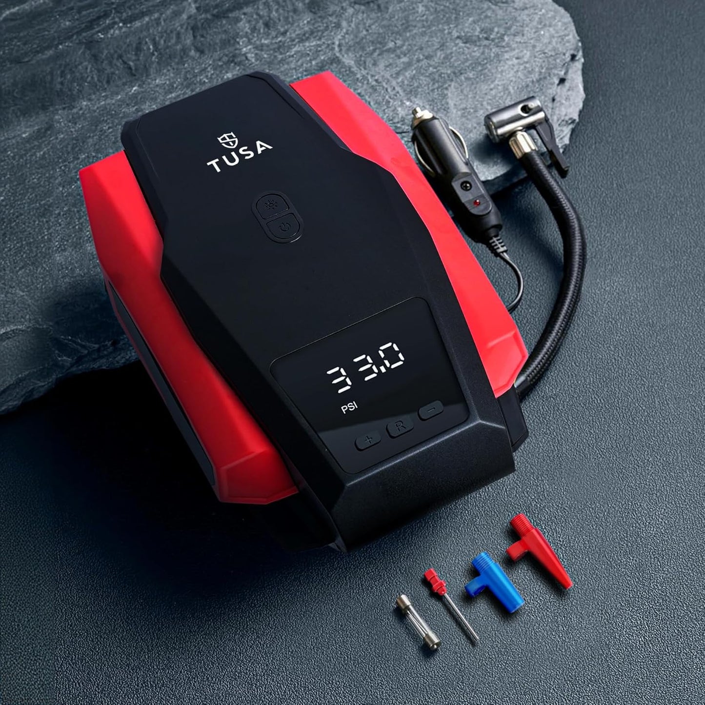 TUSA Tyre Inflator for Car - 150 PSI, 12V DC Portable Air Compressor with Digital Tire Pressure Gauge & LED Light | Car Accessories, Auto Air Pump for Cars, Motorcycle, Bicycles & Other Inflatables