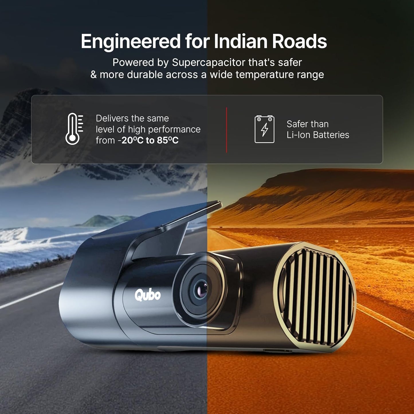 Qubo Car Dashcam Pro X by Hero Group | 3MP 1296P FHD+ Camera | NightPulse Vision | Wide-Angle FOV | Supercapacitor | Built-in Wi-Fi, Mic | App Control | G-Sensor | Up to 1TB Storage| (Space Grey)