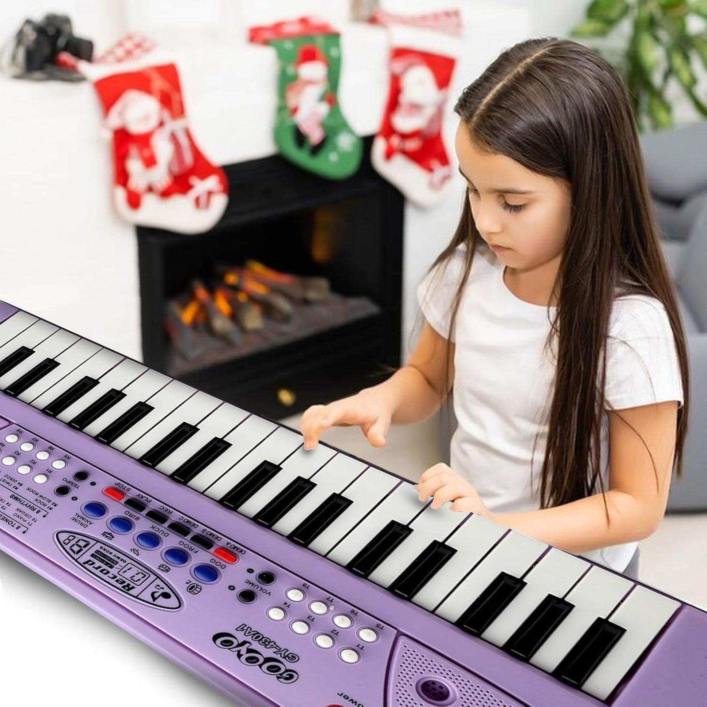 Gooyo GY-430CF 37-Key Musical Piano Keyboard with Microphone | 8 Rhythms, 8 Tones, 6 Demos, Song Record Feaure | Dual Power Supply (USB Included) | Purple Color | Gift Box Packaging