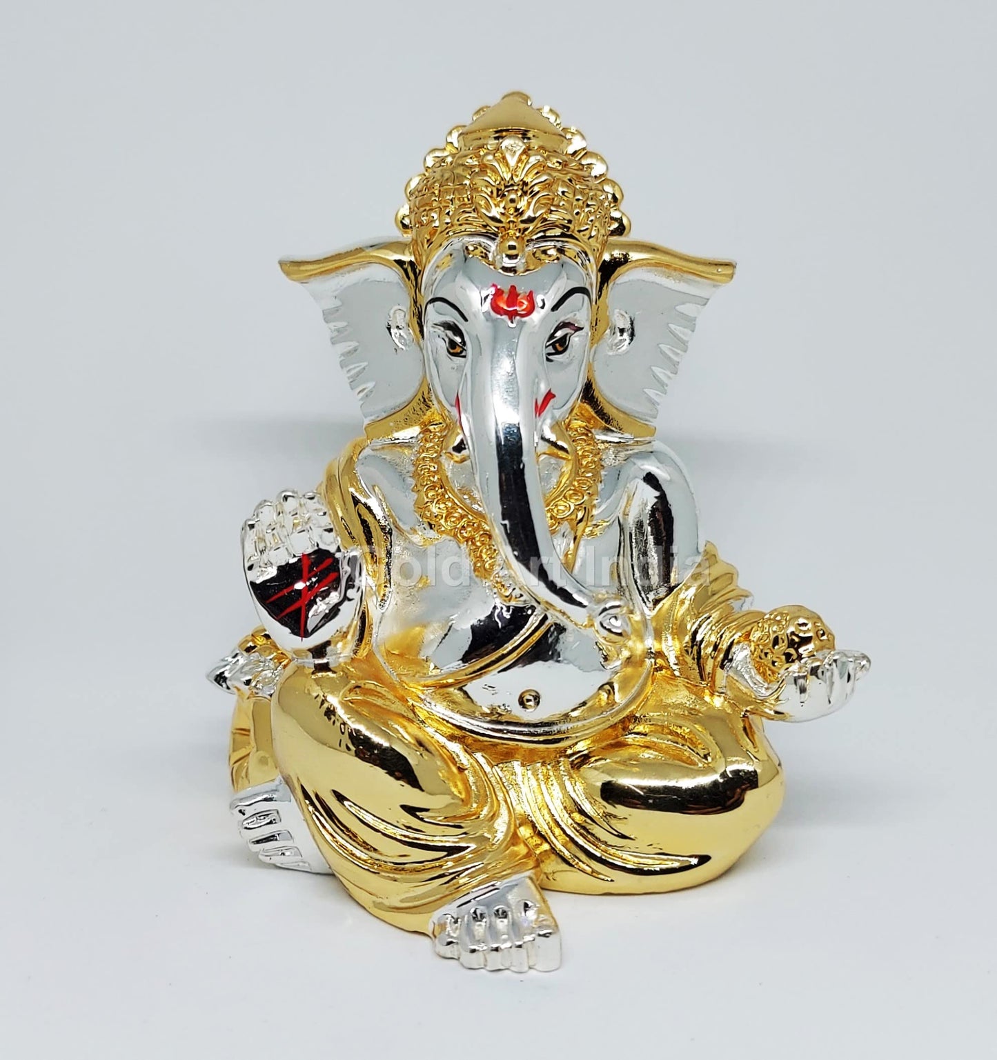 Gold Art India Gold and Silver Plated Matte Finish Ganesh Idol For Car Dashboard Ganesha Murti Ganpati Idol For Home Decor Puja Lord Ganesh Statue Gift For Office Desk Puja Room Figurine, 3 x 3 inches