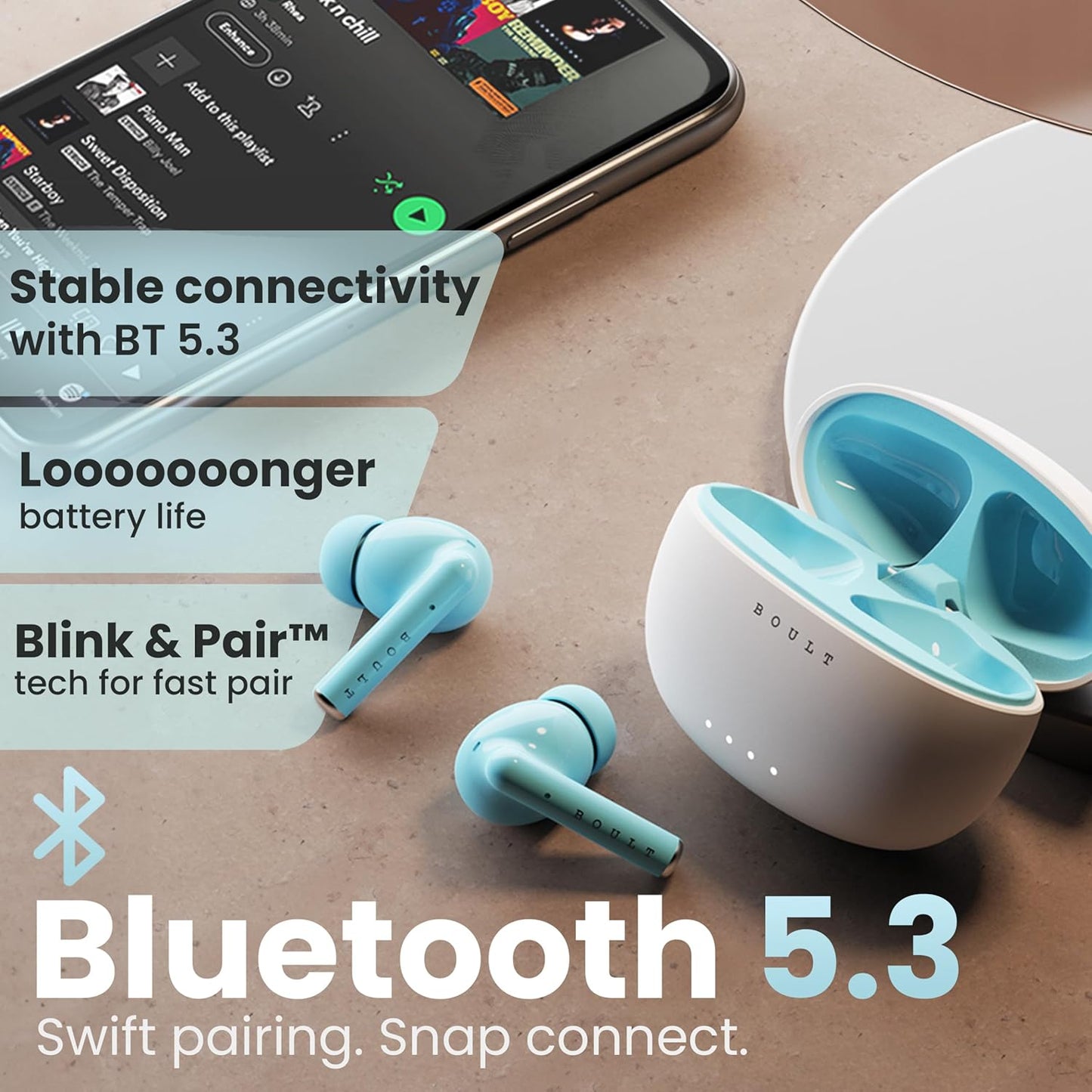 Boult Audio W20 Truly Wireless in Ear Earbuds with 40H Playtime, Zen™ ENC Mic, 45ms Low Latency, 13mm Bass Drivers, Type-C Fast Charging, Made in India, Touch Control, IPX5 ear buds TWS (Glacier Blue) - Springkart 