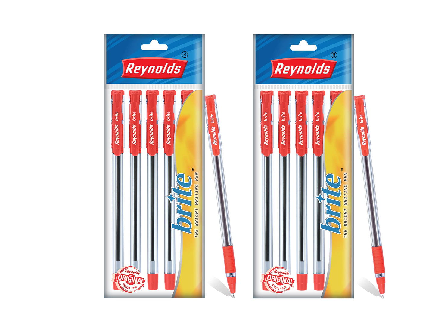 Reynolds BRITE Ball Pen SET - 25 BLUE PENS WITH COMFORTABLE GRIP | BALL PENS FOR WRITING | PEN FOR STUDENTS & OFFICE STATIONERY | 0.7 mm TIP SIZE - Springkart 
