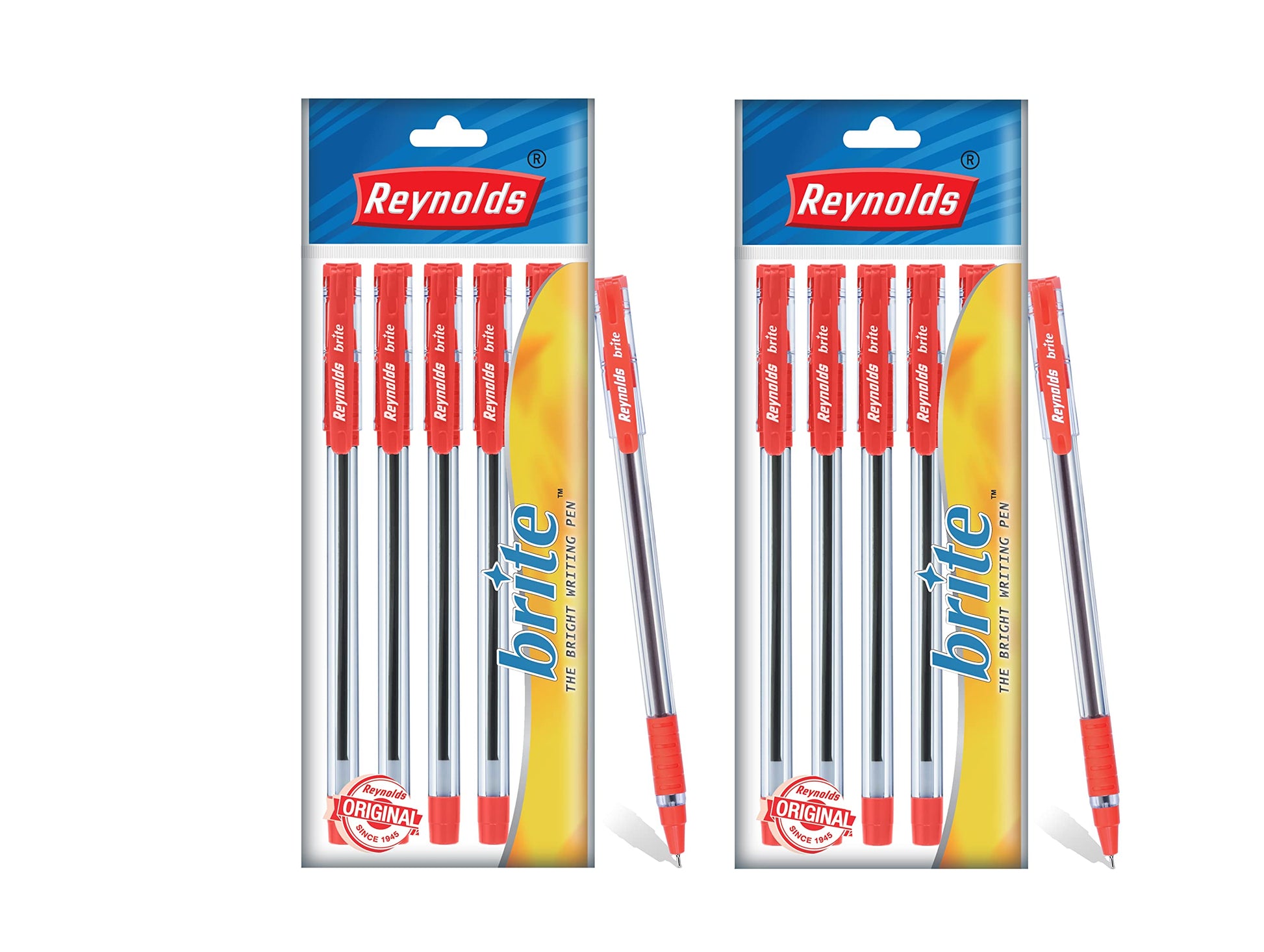Reynolds BRITE Ball Pen SET - 25 BLUE PENS WITH COMFORTABLE GRIP | BALL PENS FOR WRITING | PEN FOR STUDENTS & OFFICE STATIONERY | 0.7 mm TIP SIZE - Springkart 