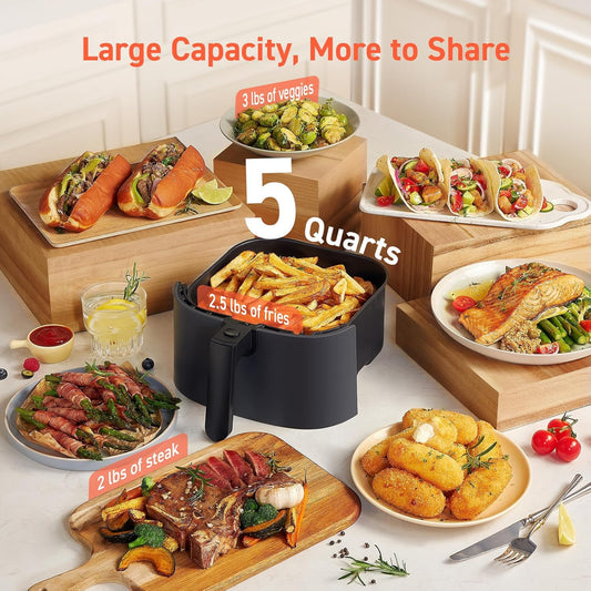 COSORI Air Fryer 5 QT (4.7 Litre) Black, 1500W Fast Cooking 9 Preset Menu, 30 Recipes Cookbook, Grill, Broil, Roast, Toast, Bake, Reheat, Defrost, Digital Touch Panel (CAF-L501)