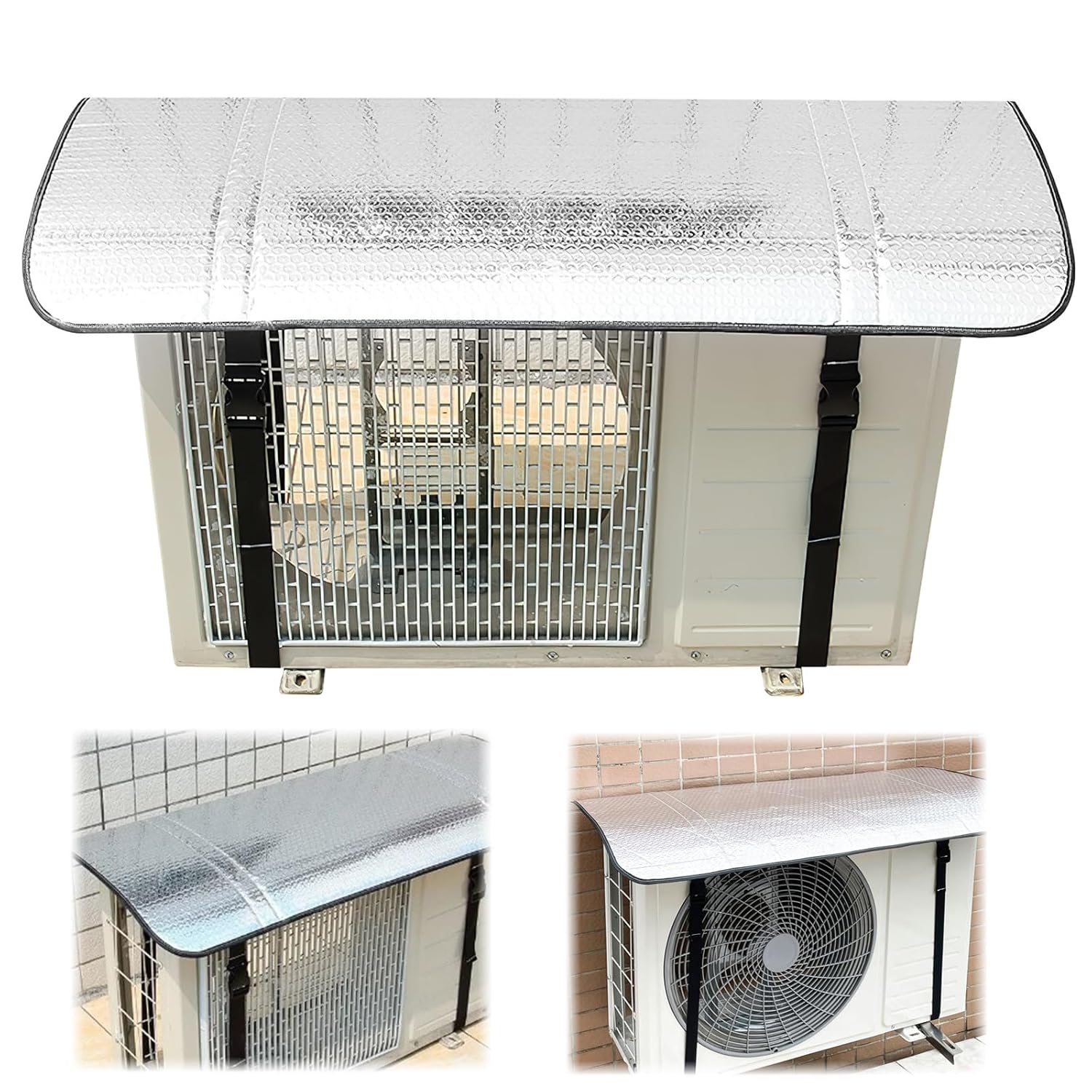 TecoKart® AC Outdoor Unit Protector, 40x80cm Aluminium Film Outdoor AC Cover with Adjustable Straps, Outdoor AC Unit Protector from Sunlight, Dust, and Rain for All AC Units - Springkart 