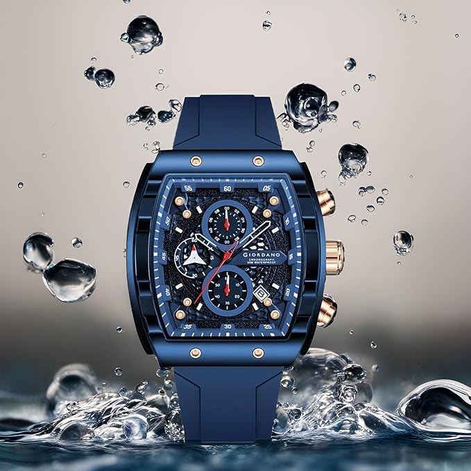 Giordano Square Dial Multifuncational Watch for Men with Stylish Design, Waterproof, Date Display & Silicone Strap
