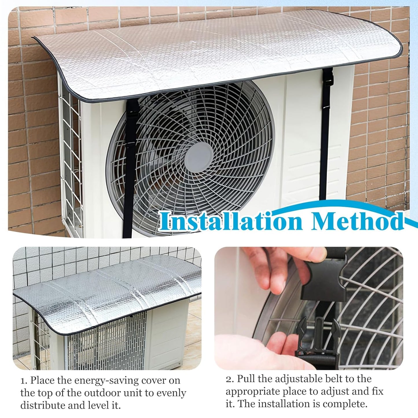TecoKart® AC Outdoor Unit Protector, 40x80cm Aluminium Film Outdoor AC Cover with Adjustable Straps, Outdoor AC Unit Protector from Sunlight, Dust, and Rain for All AC Units - Springkart 