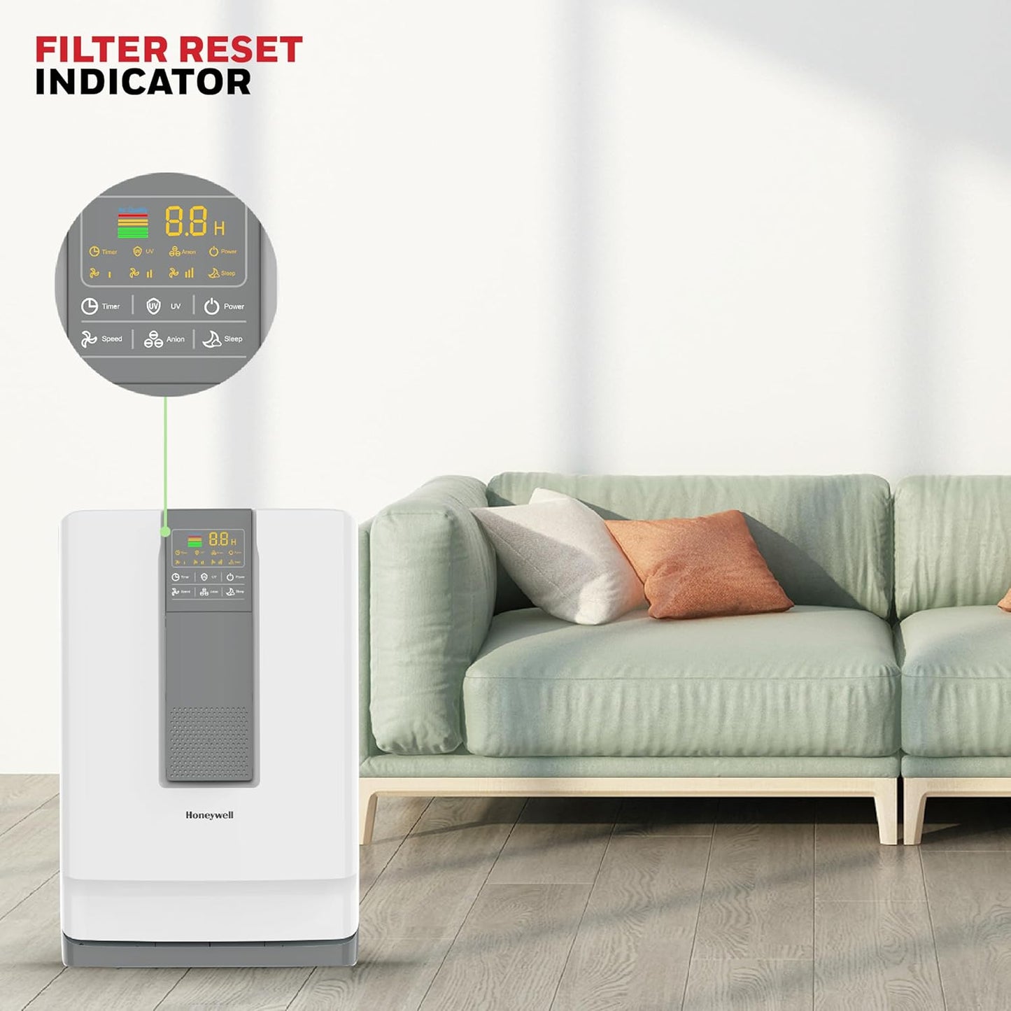 Honeywell Air Purifier For Home, 5 Stage Filtration, Covers 543 sq.ft, UV LED & Ionizer, Anti-Bacterial, Activated Carbon & H13 HEPA Filter, Removes 99.99% Pollutants & Micro Allergens - Air touch V4