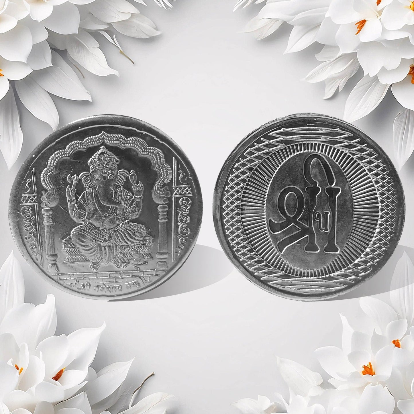 Ganesh Ji, Silver color Coin for Gift & Pooja | Silver Coin | Silver Coin / Diwali Gift (Pack of 4 / (Metal is not silver)