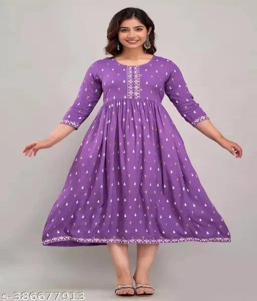 Printed Rayon anarkali kurta for women ||Pink Purple Rosepink Black Color - Springkart 