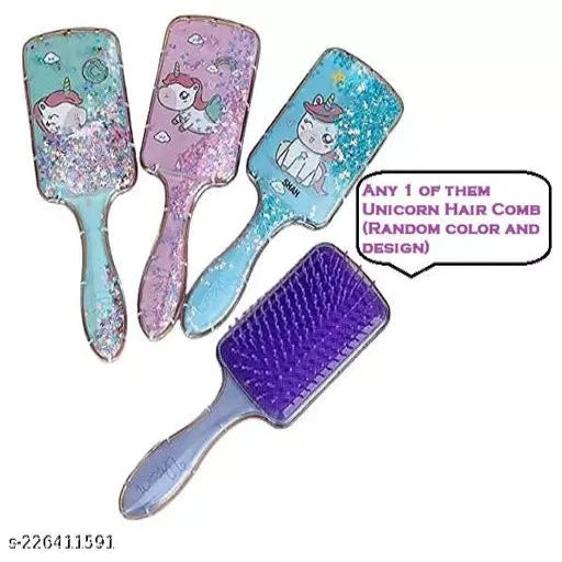 Pack of 1 Square Shaped Unicorn Glittery Hair brush for kids Girls - Springkart 